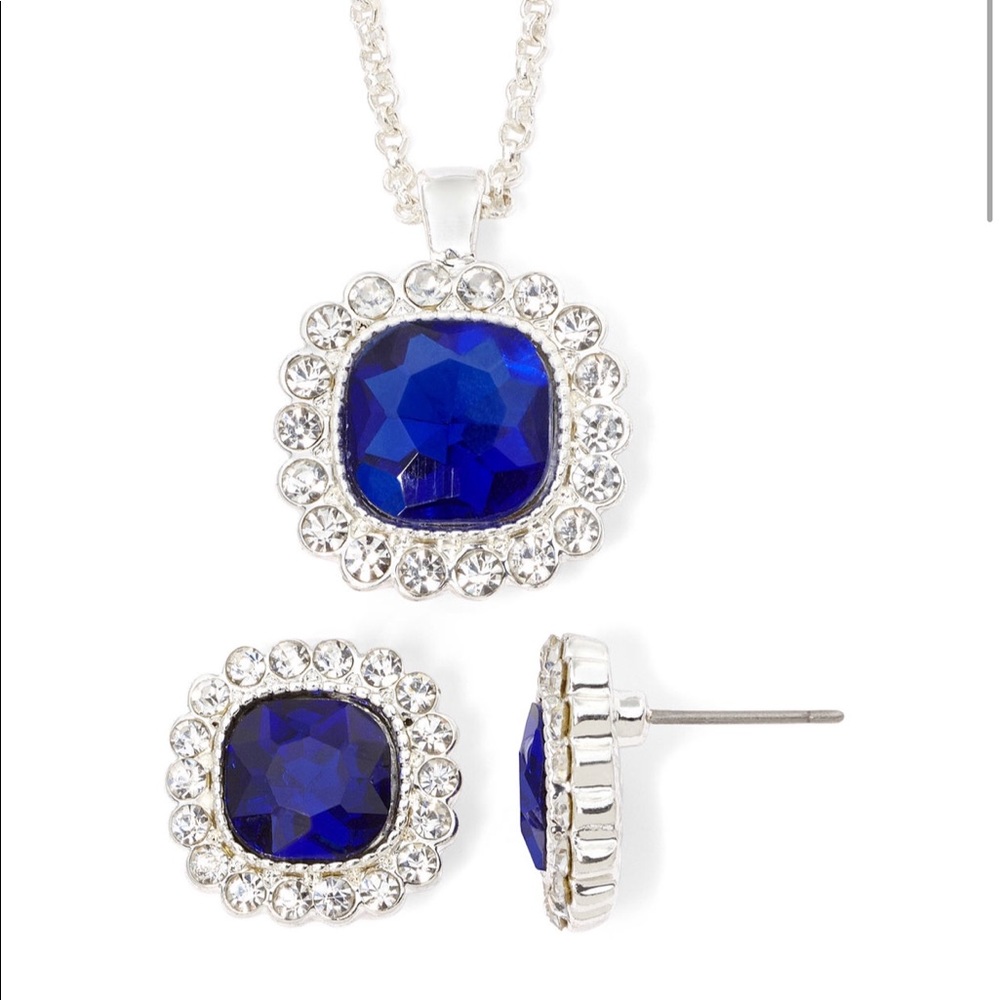 Platinum Diamond Sapphire necklace and earring set
